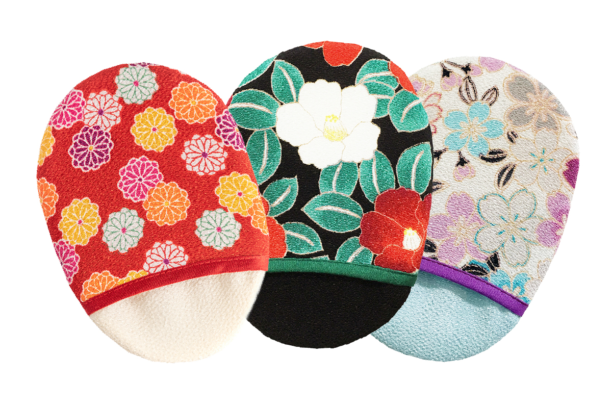 絹羽二重 珠の肌パフ　ちりめん柄3個組